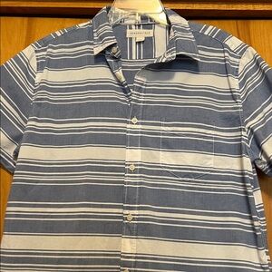 Aeropostale Blue and White Striped Short-Sleeve Button-Down Shirt Size Large